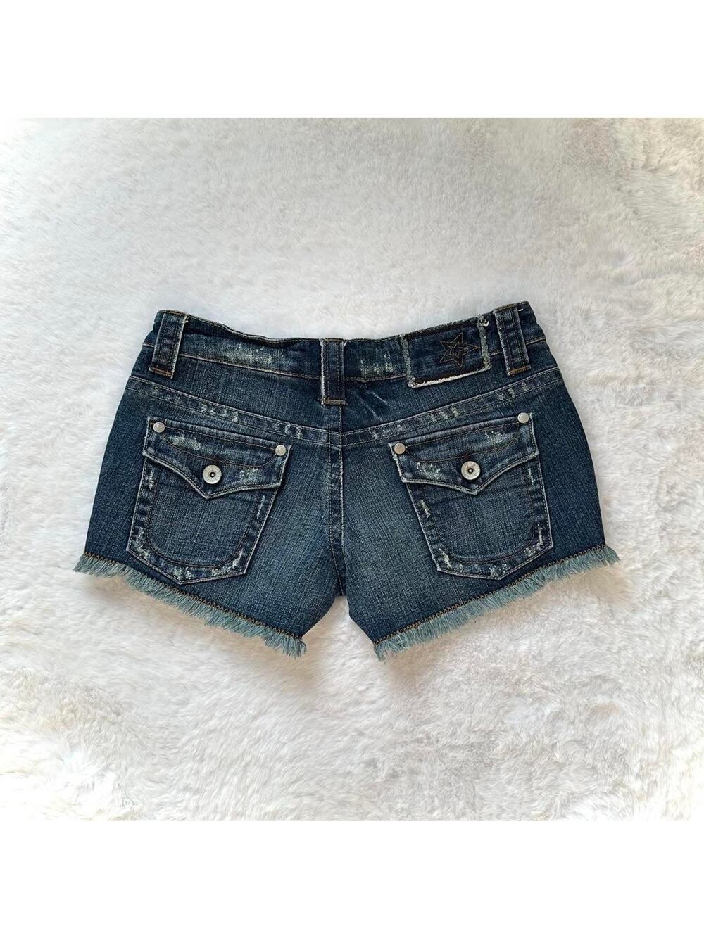 Mossimo Denim Shorts Size 1 Dark Wash Distressed Low Rise Y2K Punk Grunge